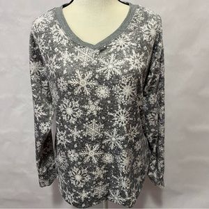 Nautica Snowflake Gray White Fleece Loungewear PJ Top Size S #0414